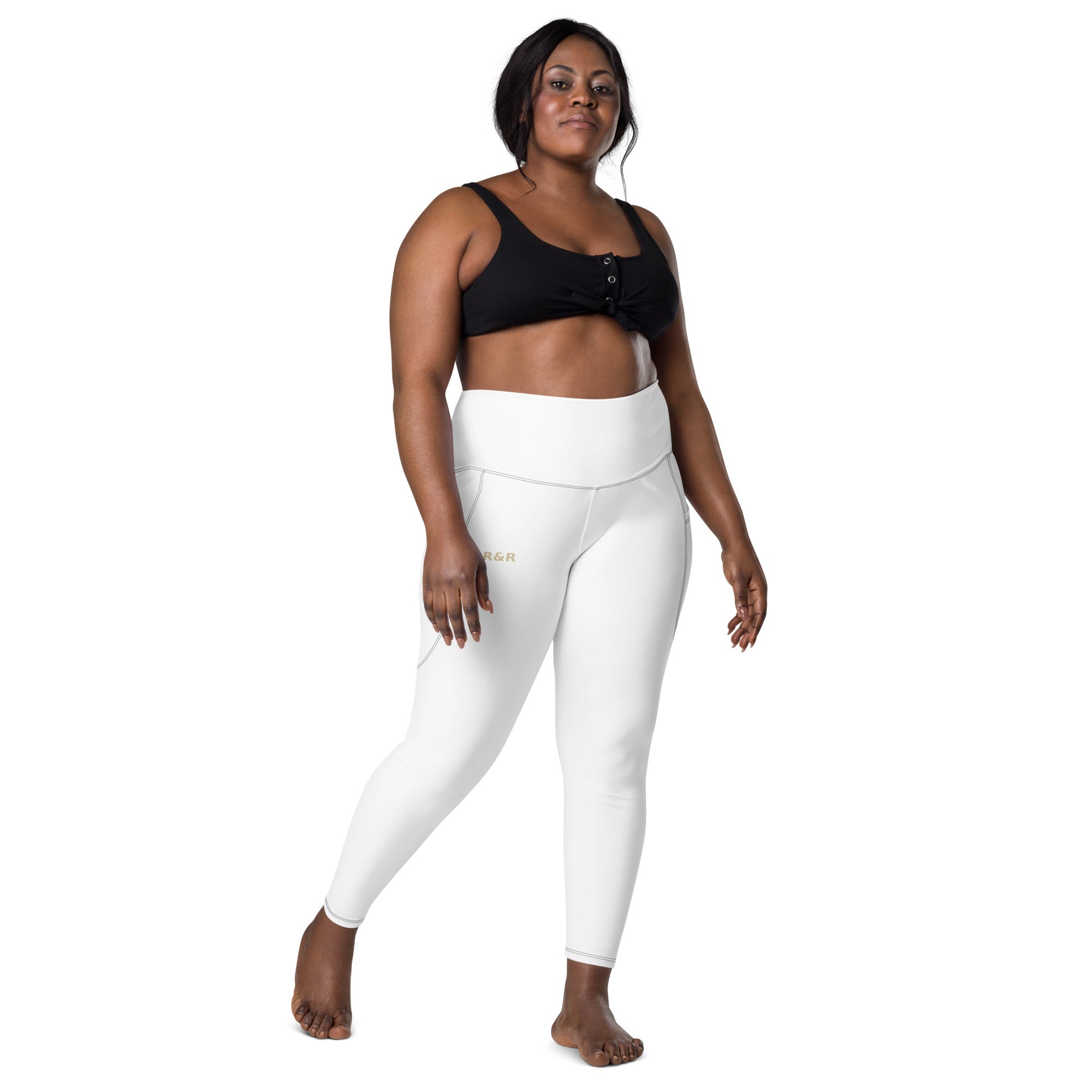 Pockets Leggings – full front view, white – rustNreps