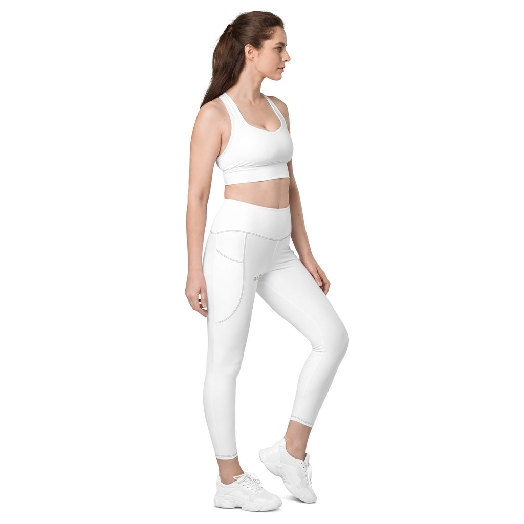 Pockets Leggings – right front view, white – rustNreps