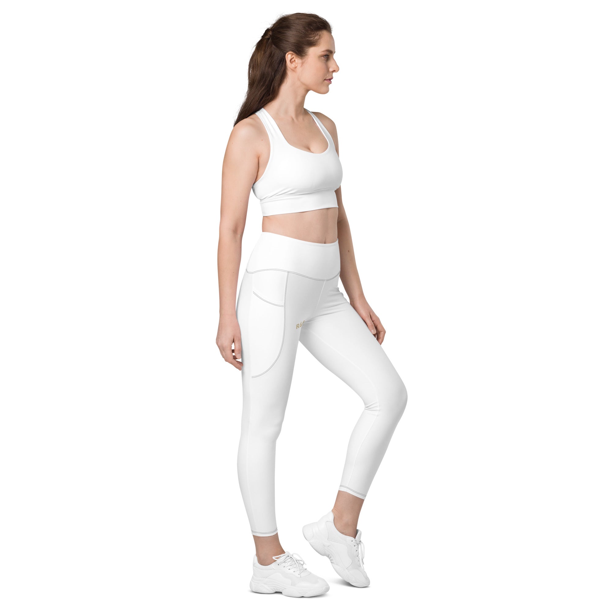 Pockets Leggings – right front view, white – rustNreps