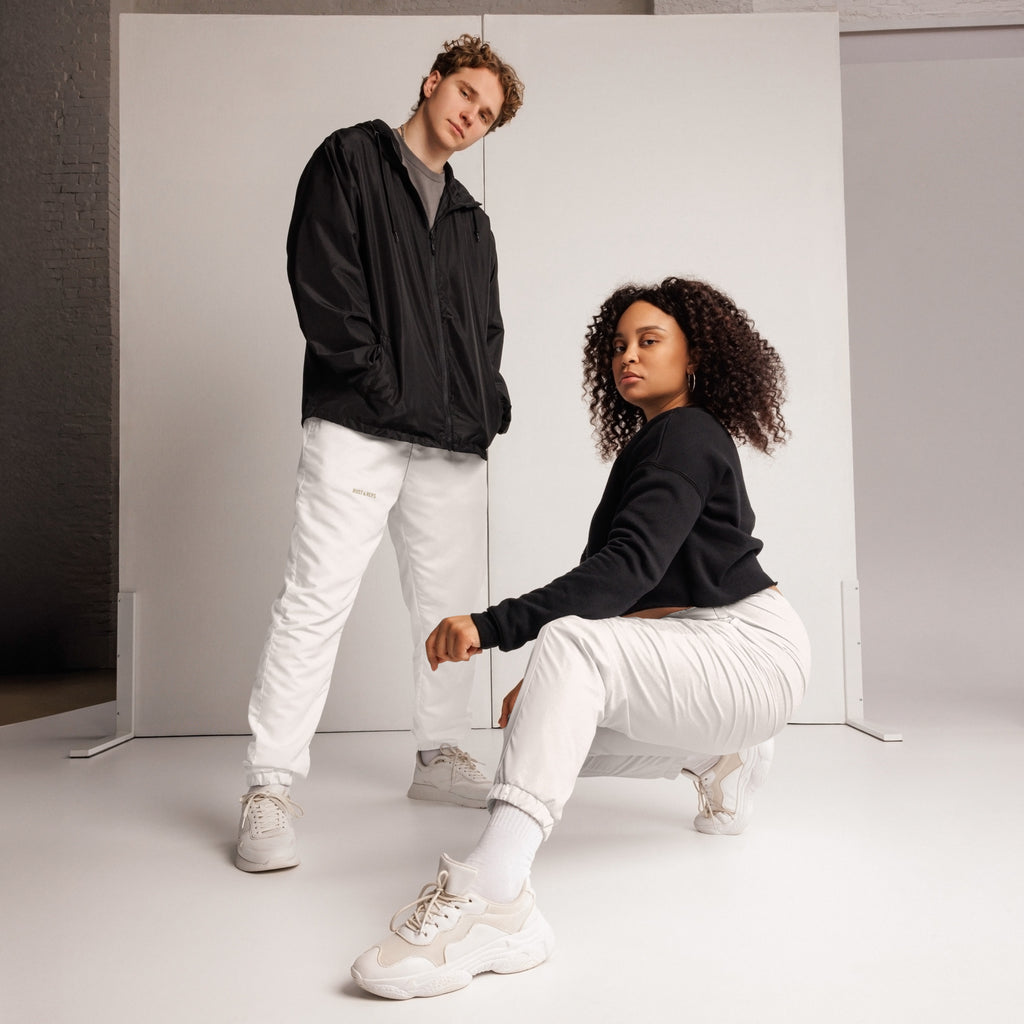 The Track Pants – front view, white, two people – rustNreps